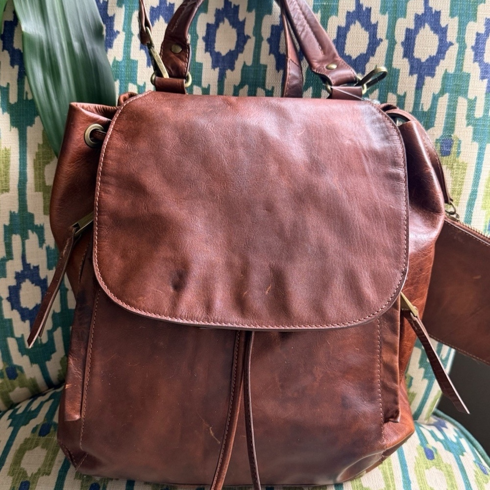 Womens Rachel Roy Brown Genuine Leather Convertible Backpack Purse